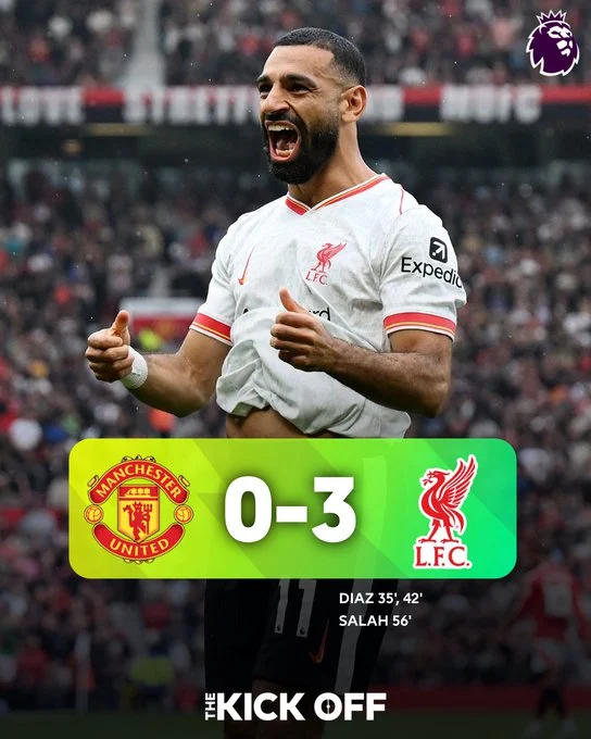 Manchester United perdeu por 0-3 em casa para o Liverpool